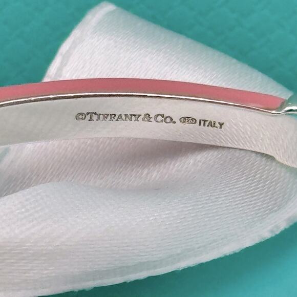 Tiffany & Co. Pink Enamel Signature X Bangle Bracelet Sterling Silver Gift Box - Picture 4 of 13